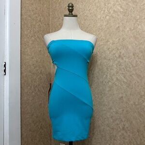 NWT Bebe Light Blue Bodycon Cut Out Sides Strapless Tube Mini Dress